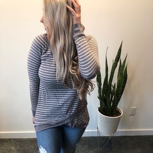 Striped asymmetrical long sleeve sweater shirt